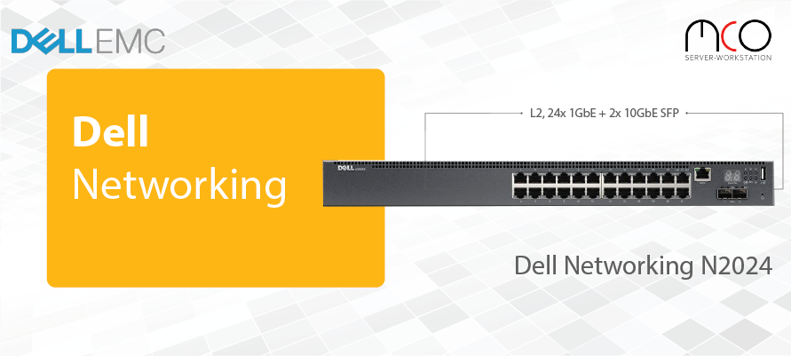 Dell Networking N2024, L2, 24x 1GbE + 2x 10GbE SFP+ fixed ports, Stacking, IO to PSU airflow, AC