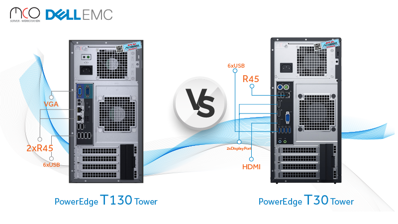 So sánh Dell T130 và T30 mặt sau server